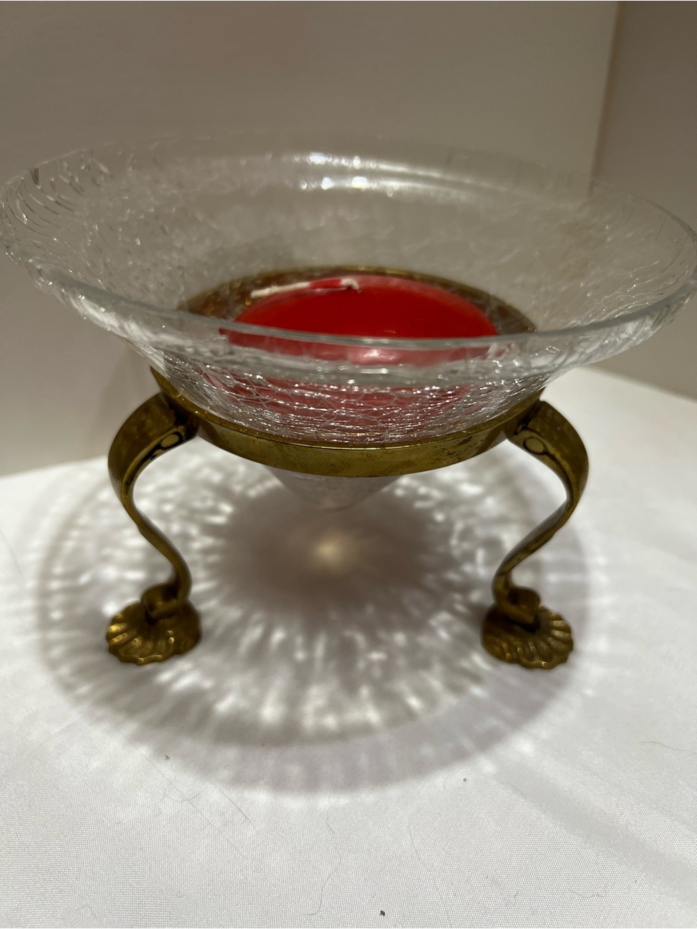 Brass Tripod Votive Holder with Red Glass Bowl